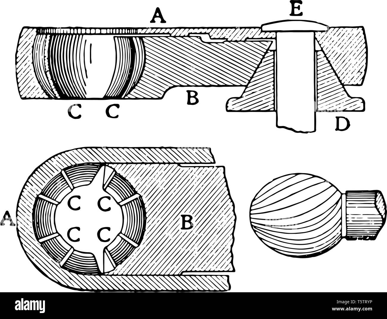 Diese Abbildung stellt Fräsen Kugellager eine kleine runde Öffnung, vintage Strichzeichnung oder Gravur Abbildung zu erstellen. Stock Vektor