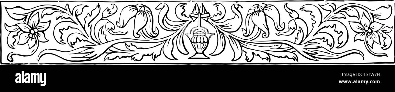 Banner haben eine florale Design mit einem kleinen unbekannten Stück in der Mitte vintage Strichzeichnung oder Gravur Abbildung. Stock Vektor