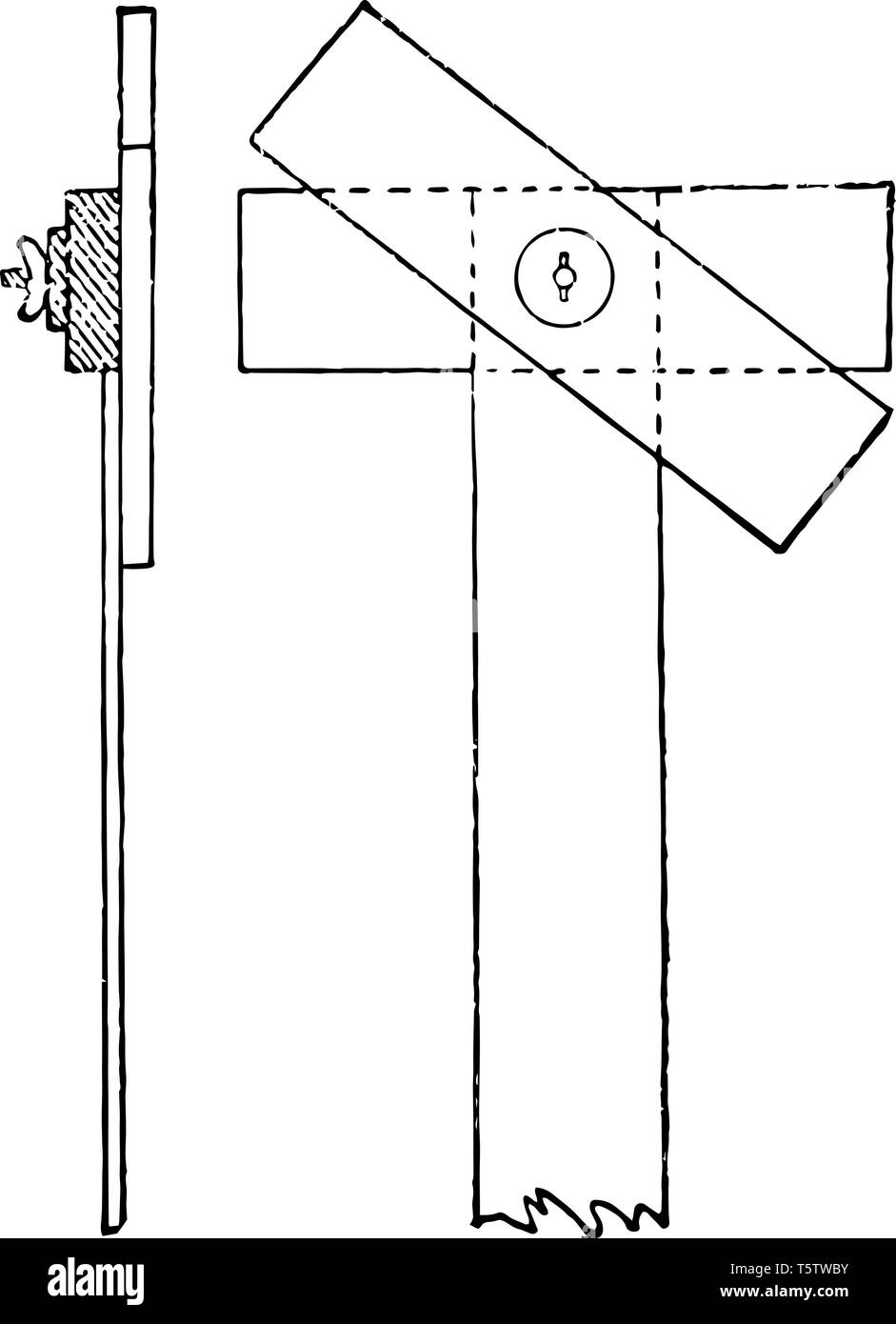 Einstellbar, rechteckiger Kopf T-Quadrat in die Feste und die Mutter und die Schraube mortised ist, ist es die Oberfläche und eine längliche Querträger h Stock Vektor