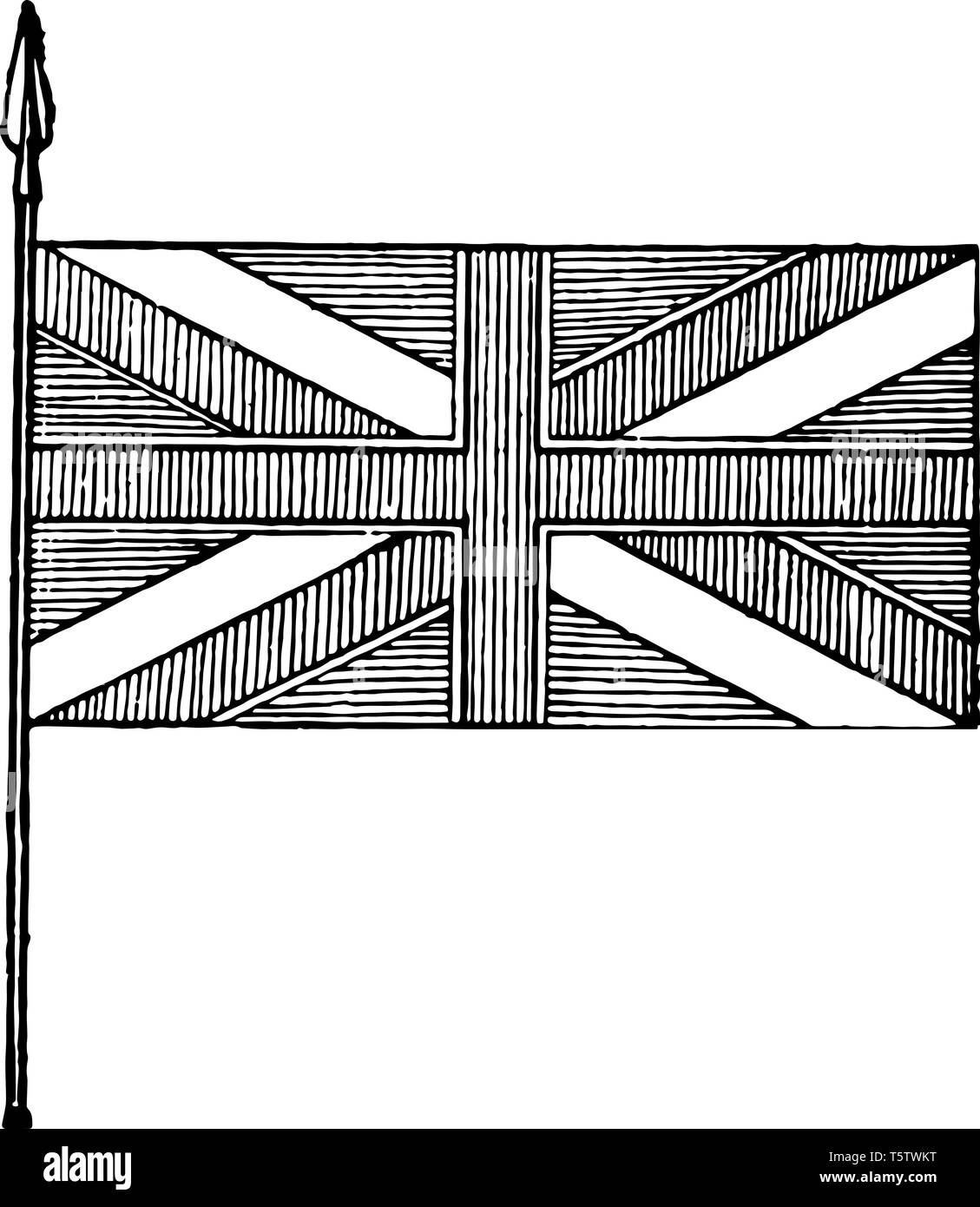 Wappen der Union Flag Dieses Flag hat Kreuz von vertikalen Linien überlagert saltire, vintage Strichzeichnung oder Gravur Abbildung Stock Vektor