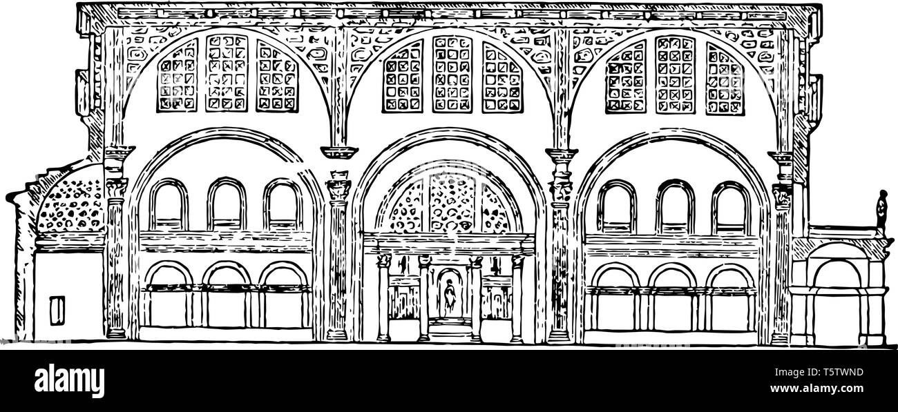Basilika Tempel des Friedens Konstantin und Maxentius aus dem Griechischen vintage Strichzeichnung oder Gravur Abbildung abgeleitet. Stock Vektor