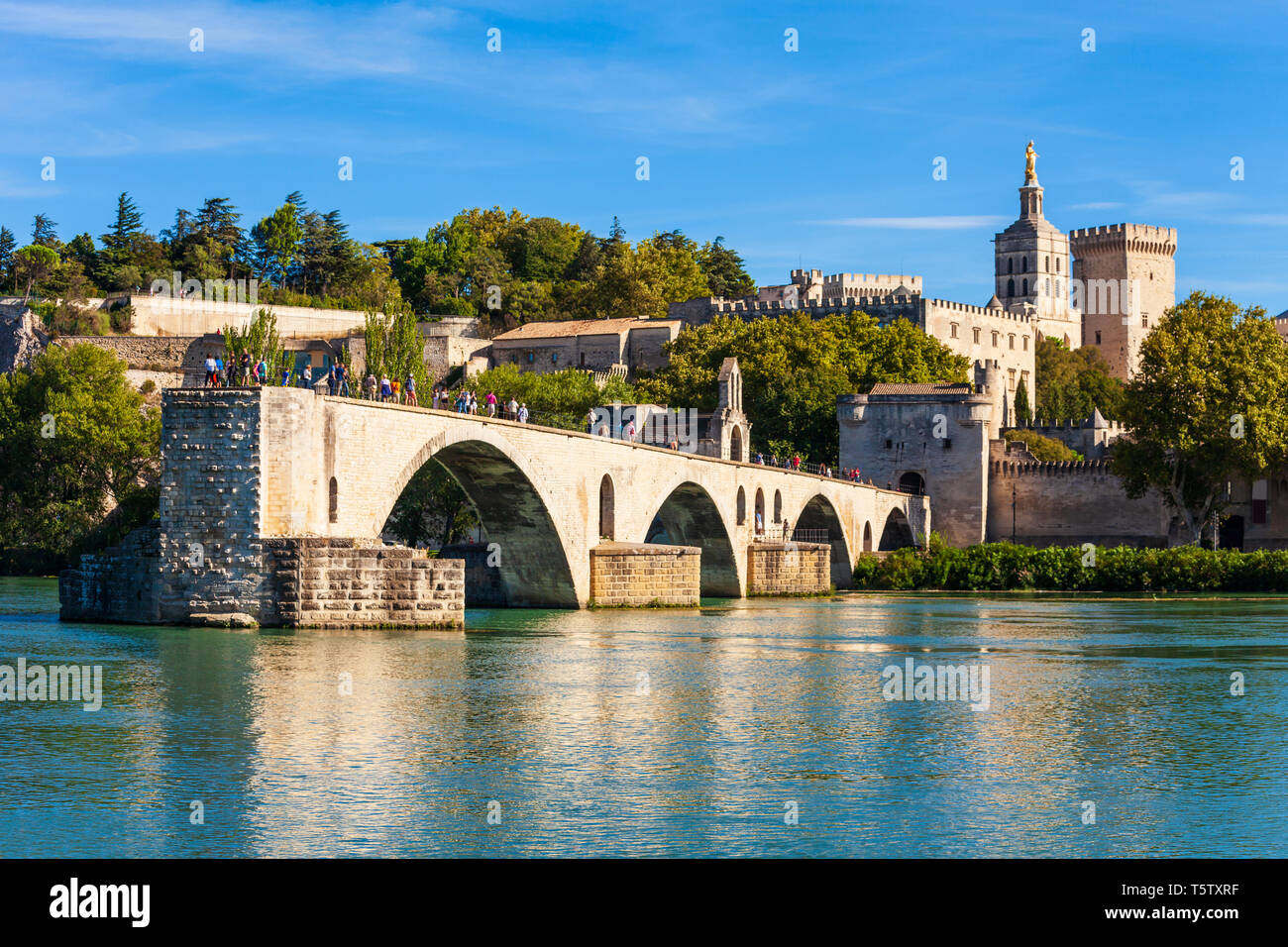 Pont Saint Benezet Brücke, Palast der Päpste oder Palais des Papes, Avignon Kathedrale Antenne Panoramablick in Avignon Stadt in Frankreich Stockfoto
