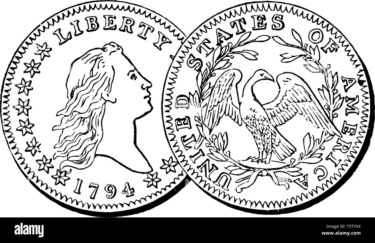 Ein Bild zeigt Silber halb Dollar Münze, 1794. Der Wert liegt bei 50 Cent.  Es zeigt nach rechts zeigenden Kopf Bild der Dame und Rückseite zeigt Adler  mit Stock-Vektorgrafik - Alamy