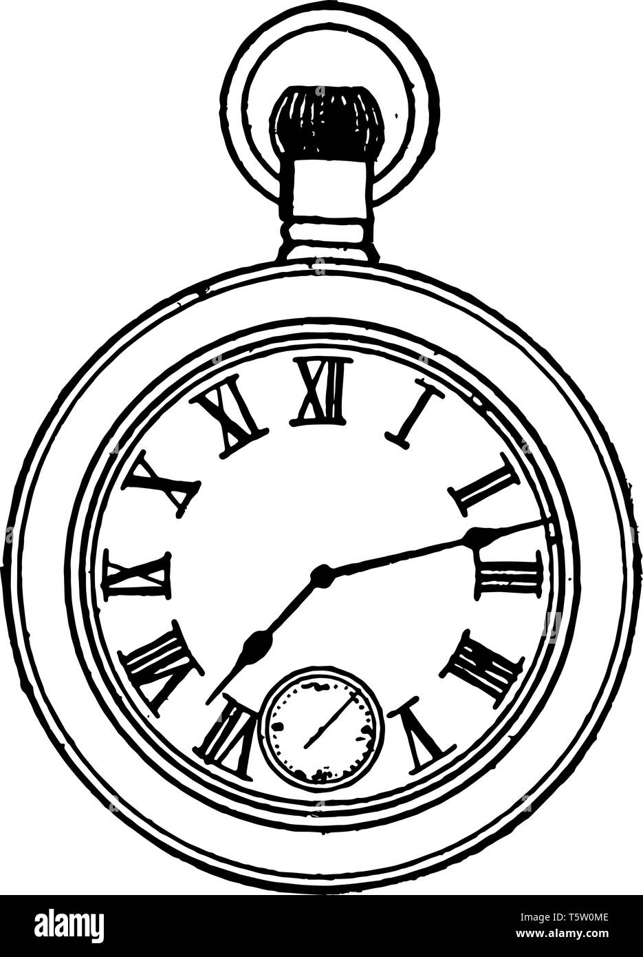 Dieses Bild stellt eine Uhr mit römischen Ziffern, vintage Strichzeichnung oder Gravur Abbildung. Stock Vektor