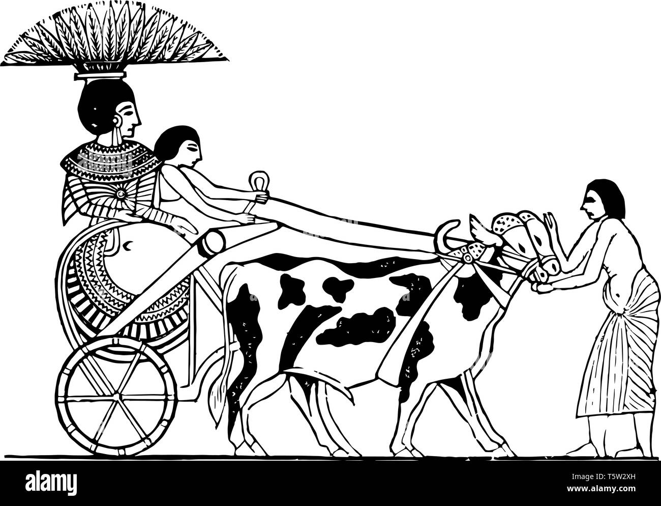 Eine äthiopische Prinzessin reiten einen Wagen, vintage Strichzeichnung oder Gravur Abbildung. Stock Vektor