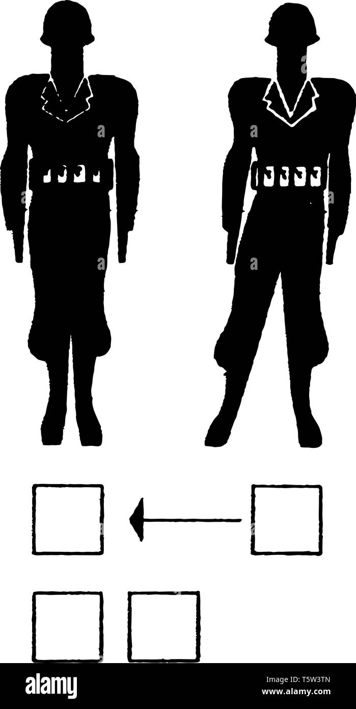 Diese Abbildung stellt zwei Person Datei militärische Formation, vintage Strichzeichnung oder Gravur Abbildung. Stock Vektor
