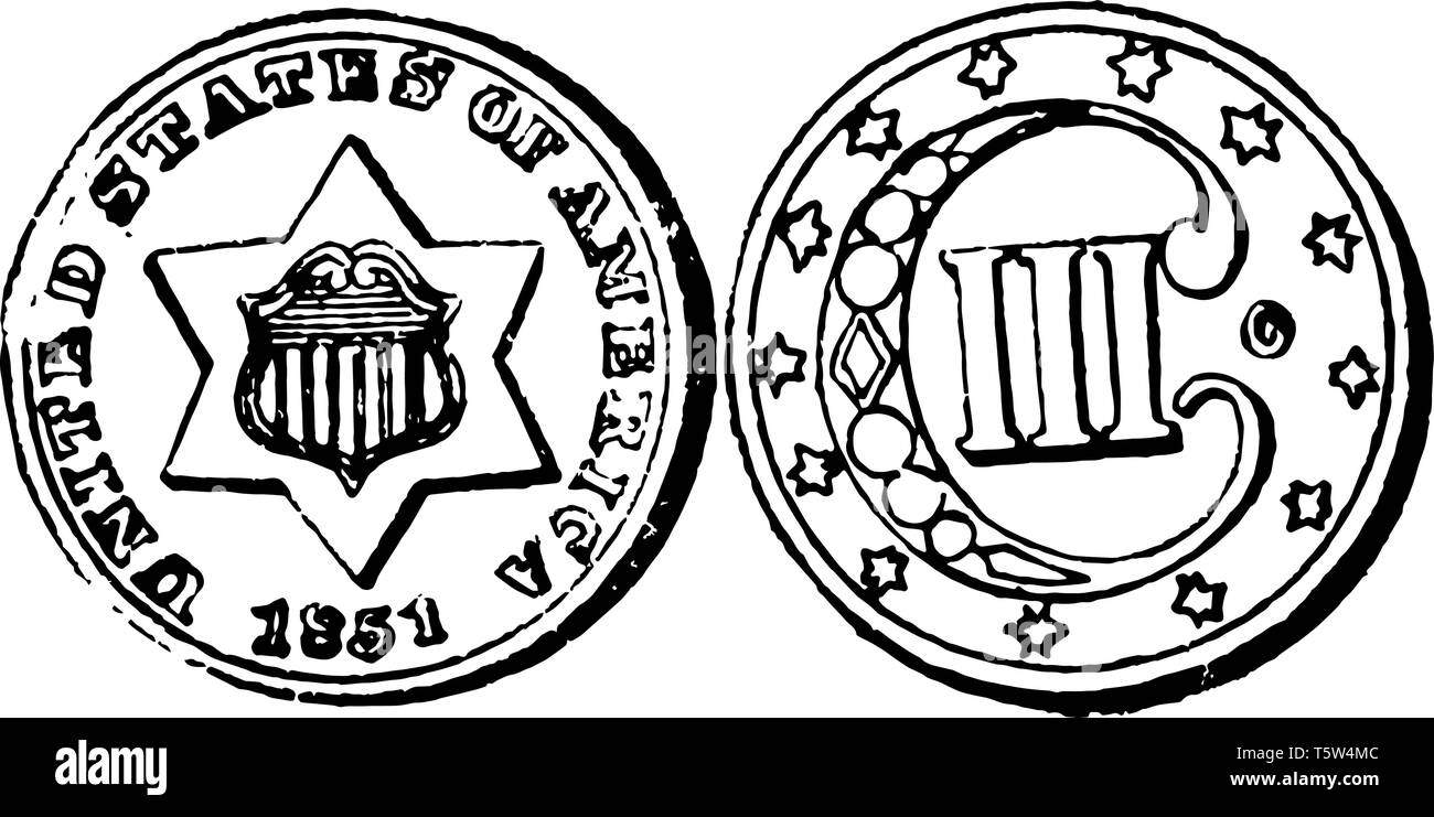 Silber Handel Dollar Münze ist der Dollar von den Vereinigten Staaten von Amerika. Vorderseite des Sitzes ist in Gott VERTRAUEN WIR eingeschrieben. Rückseite zeigt einen Adler, vintage Line drawi Stock Vektor