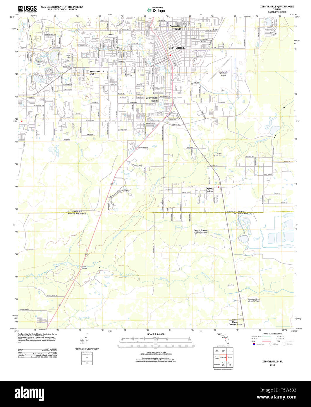 USGS TOPO Karte Florida FL Zephyrhills 20120720 TM Wiederherstellung Stockfoto