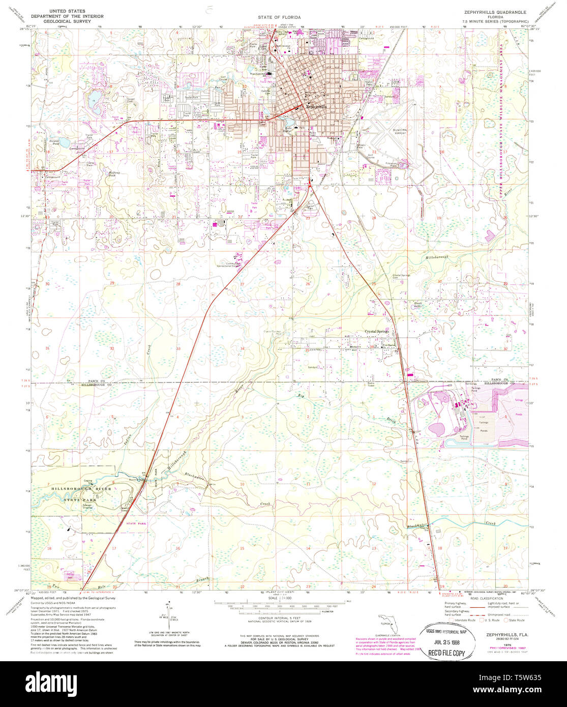 USGS TOPO Karte Florida FL Zephyrhills 349182 1975 24000 Wiederherstellung Stockfoto