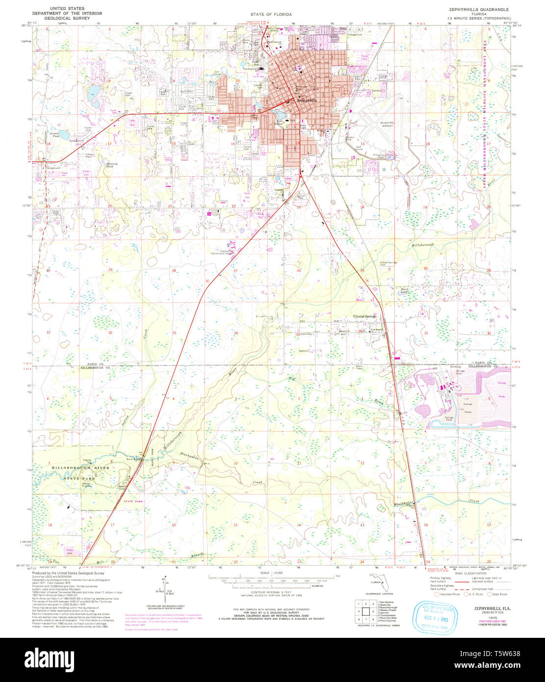 USGS TOPO Karte Florida FL Zephyrhills 349183 1975 24000 Wiederherstellung Stockfoto