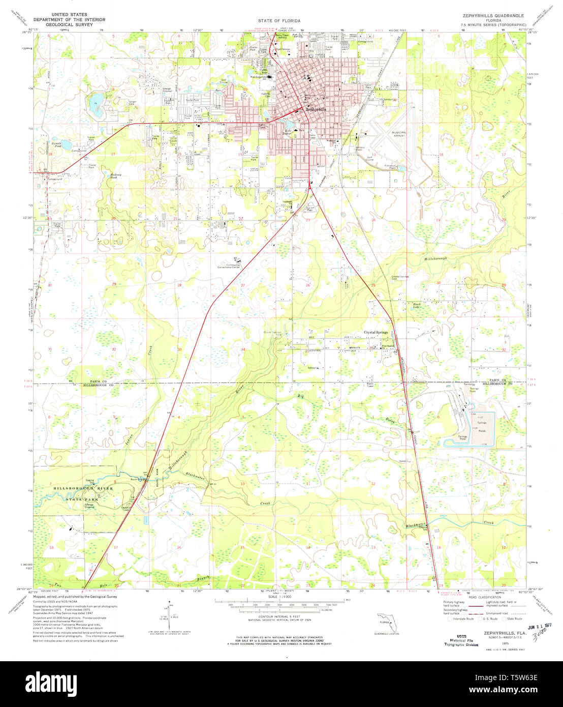 USGS TOPO Karte Florida FL Zephyrhills 349184 1975 24000 Wiederherstellung Stockfoto