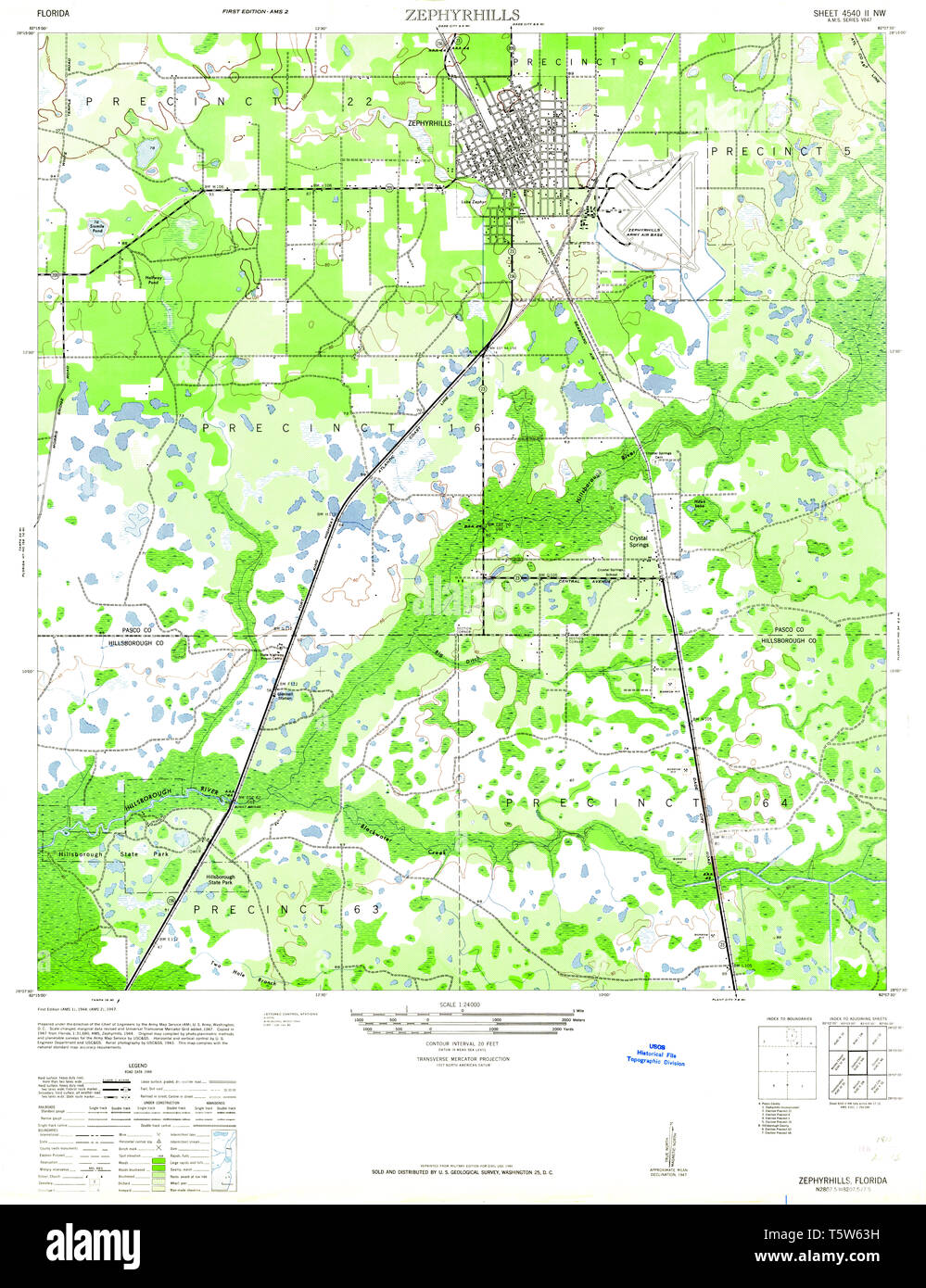 USGS TOPO Karte Florida FL Zephyrhills 1947 24000 349186 Restaurierung Stockfoto