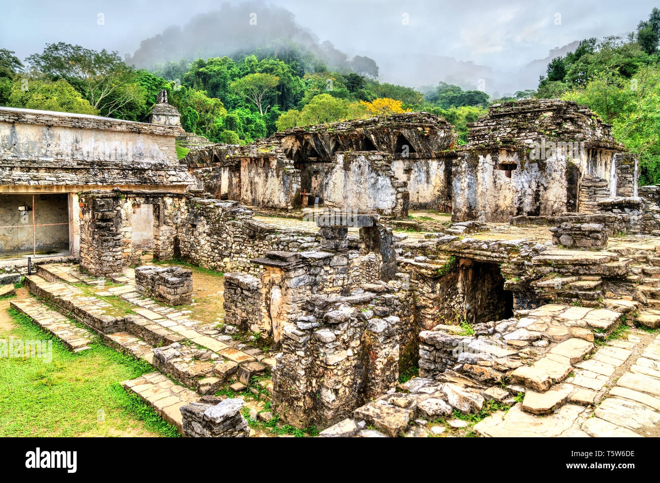 Der Palast im Maya archäologische Stätte in Palenque, Mexiko Stockfoto