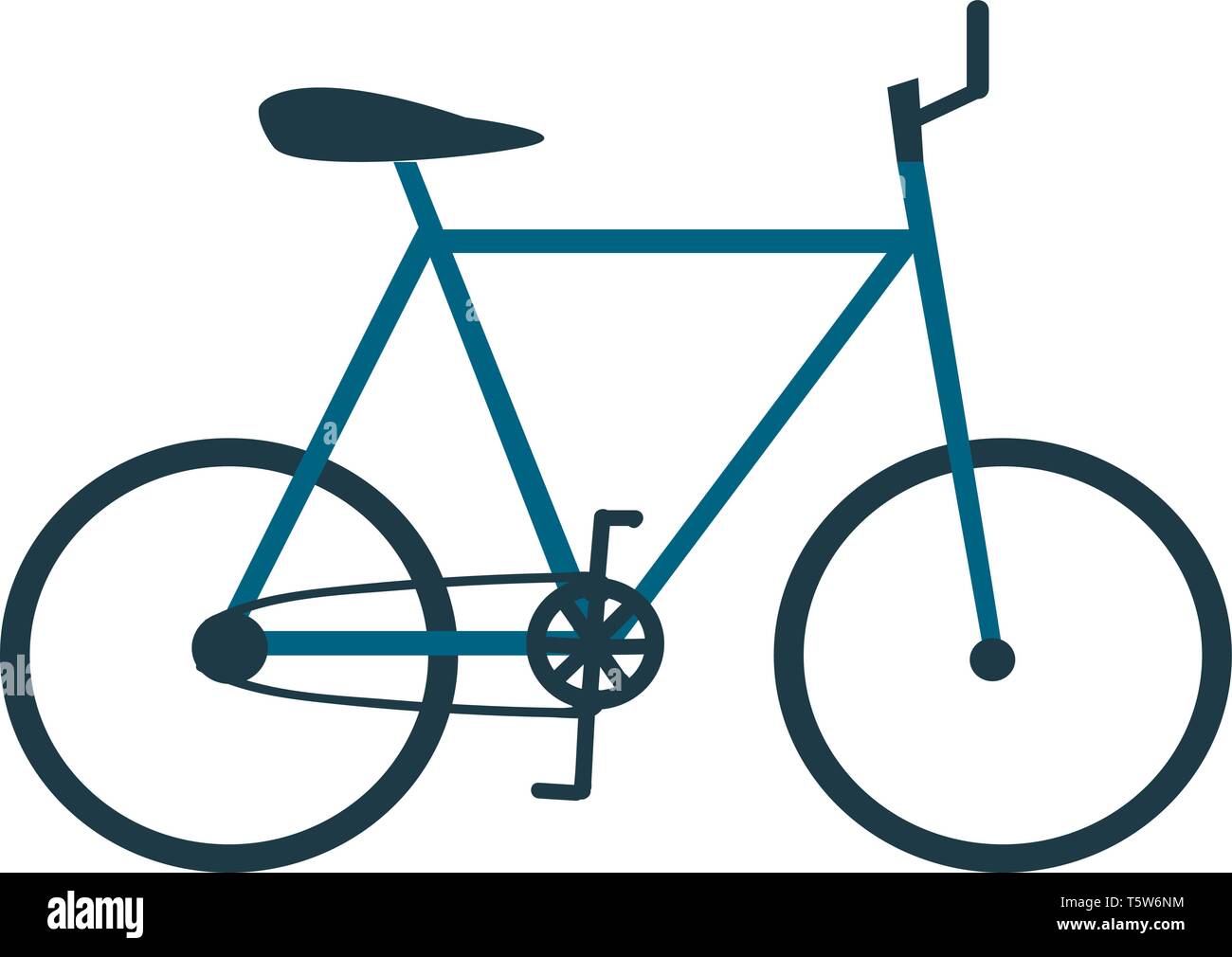 Ein gelbes Fahrrad mit einem blauen Räder und ein Mädchen reiten in einem orangefarbenen Hemd, grüne Hose und grüne Schuhe, Cartoon, Vector, Farbe, Zeichnung oder Abbildung. Stock Vektor