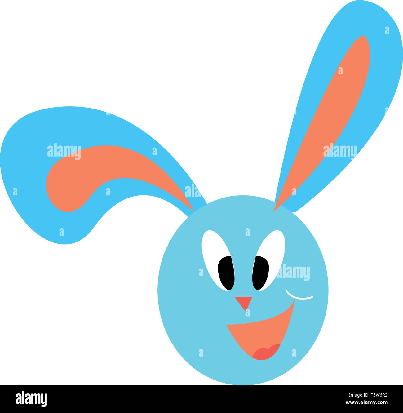 Ein glückliches blau Osterhase mit blau und rosa Ohren und eine rosafarbene Dreieck Form Nase, Vector, Farbe, Zeichnung oder Abbildung. Stock Vektor