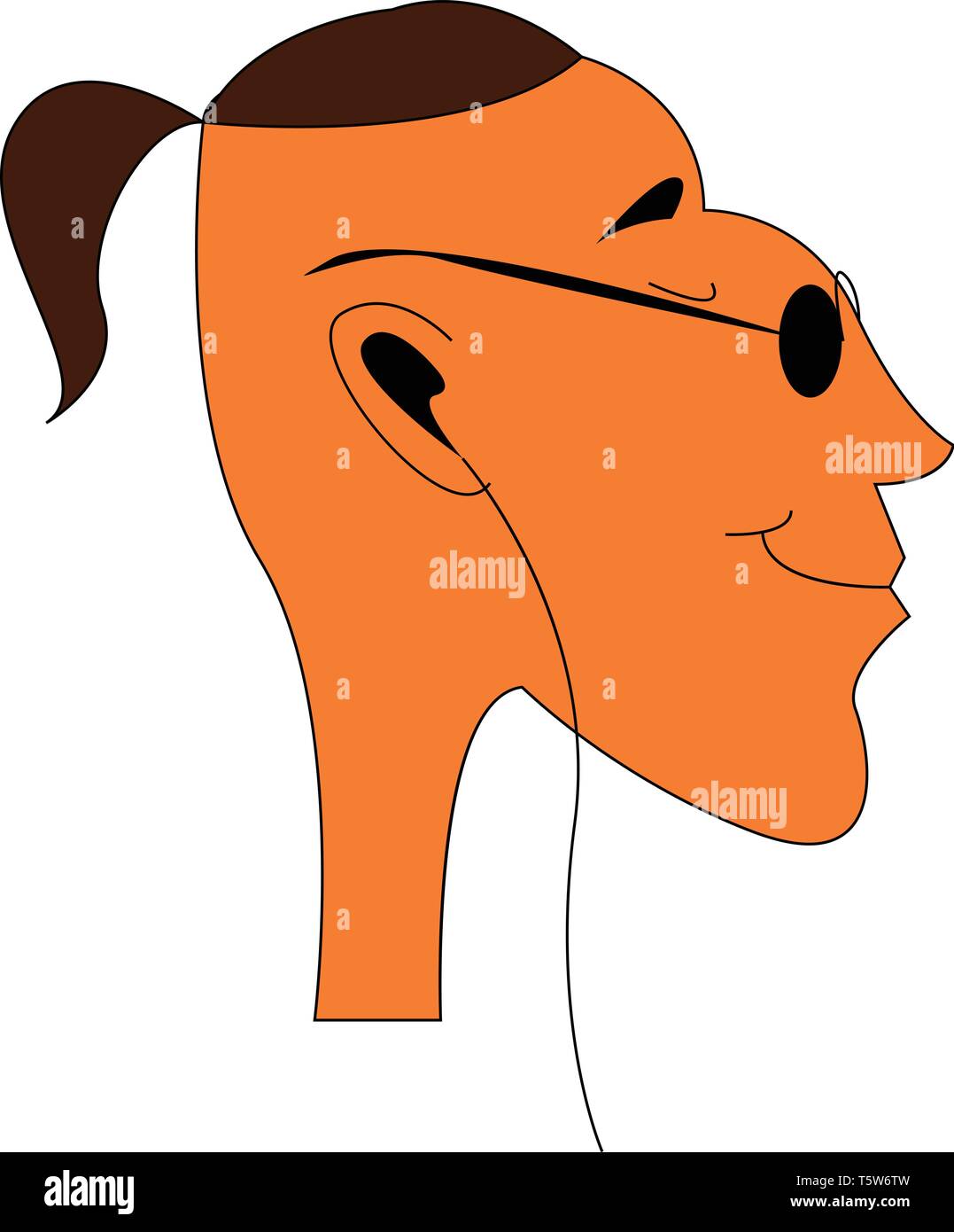 Eine glückliche junge mit schwarzen Gläsern, pferdeschwanz Haar und einen Kopfhörer, ein Cartoon, Vector, Farbe, Zeichnung oder Abbildung. Stock Vektor