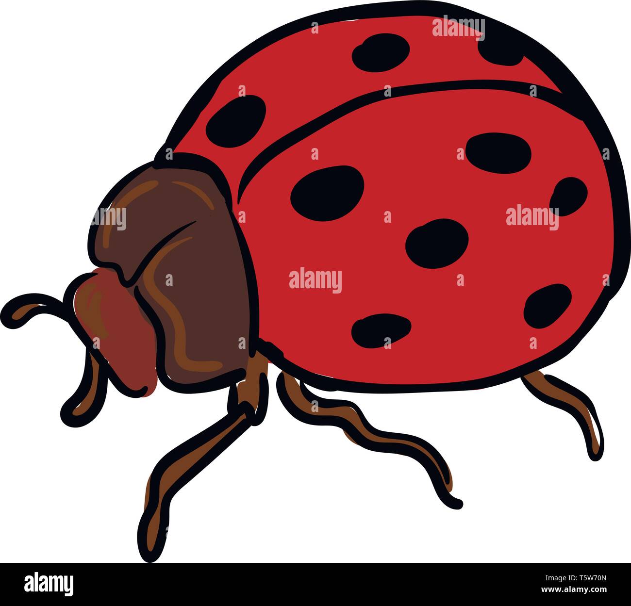 Ein Marienkäfer mit einem braunen Körper zwei Antennen sechs Beinen und roten Flügeln hat schwarze Polka Dots vector Farbe, Zeichnung oder Abbildung Stock Vektor