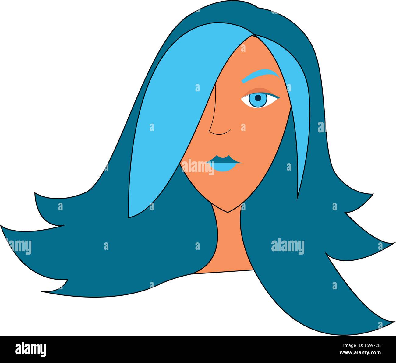 Ein Mädchen mit blauen Haare blaue Augen blaue Augenbrauen und blaue Lippen Ihr Haar ist von zwei Schattierungen von Blau vector Farbe, Zeichnung oder Abbildung Stock Vektor