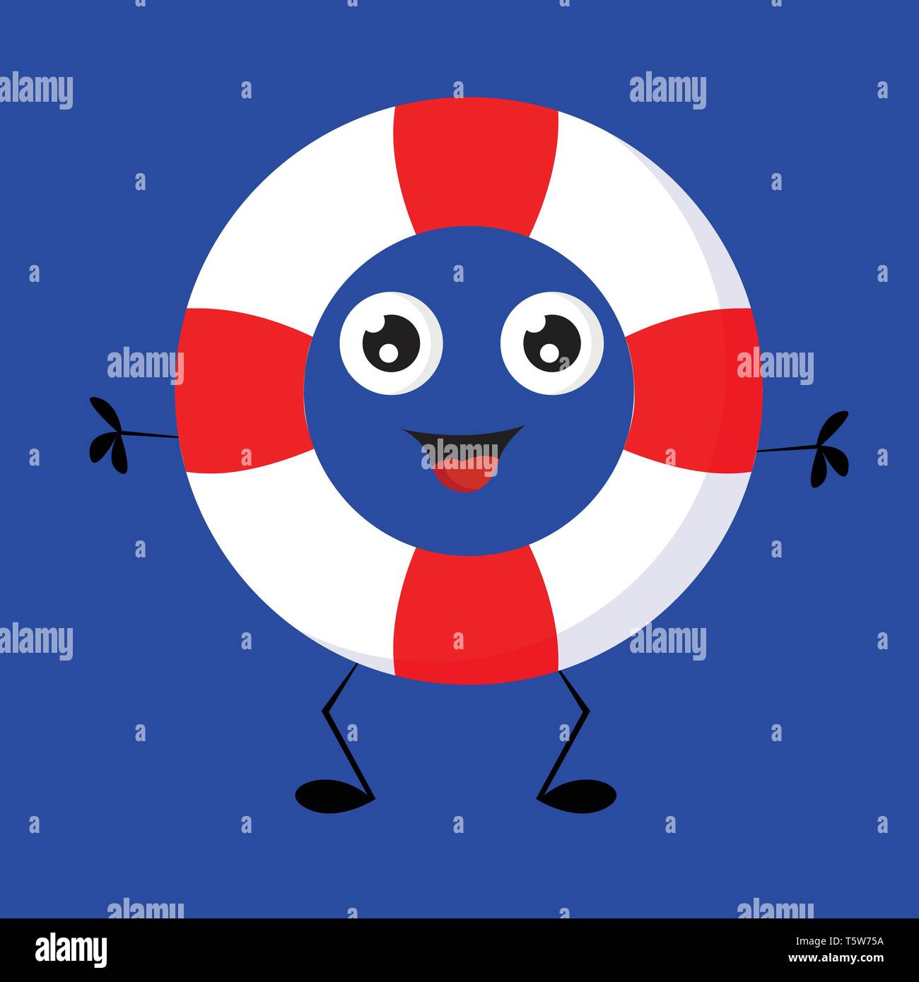 Eine rot-weiß gestreifte Boje im Meer mit einem Smiley Arme und Beine vector Farbe, Zeichnung oder Abbildung platziert Stock Vektor