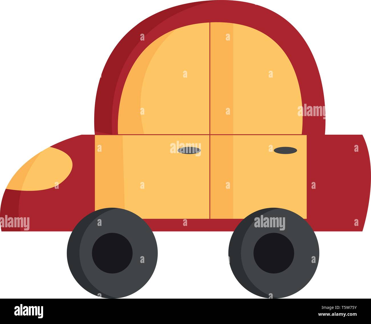 Ein rotes und gelbes Spielzeugauto mit zwei schwarzen Räder und zwei Türen vector Farbe, Zeichnung oder Abbildung Stock Vektor