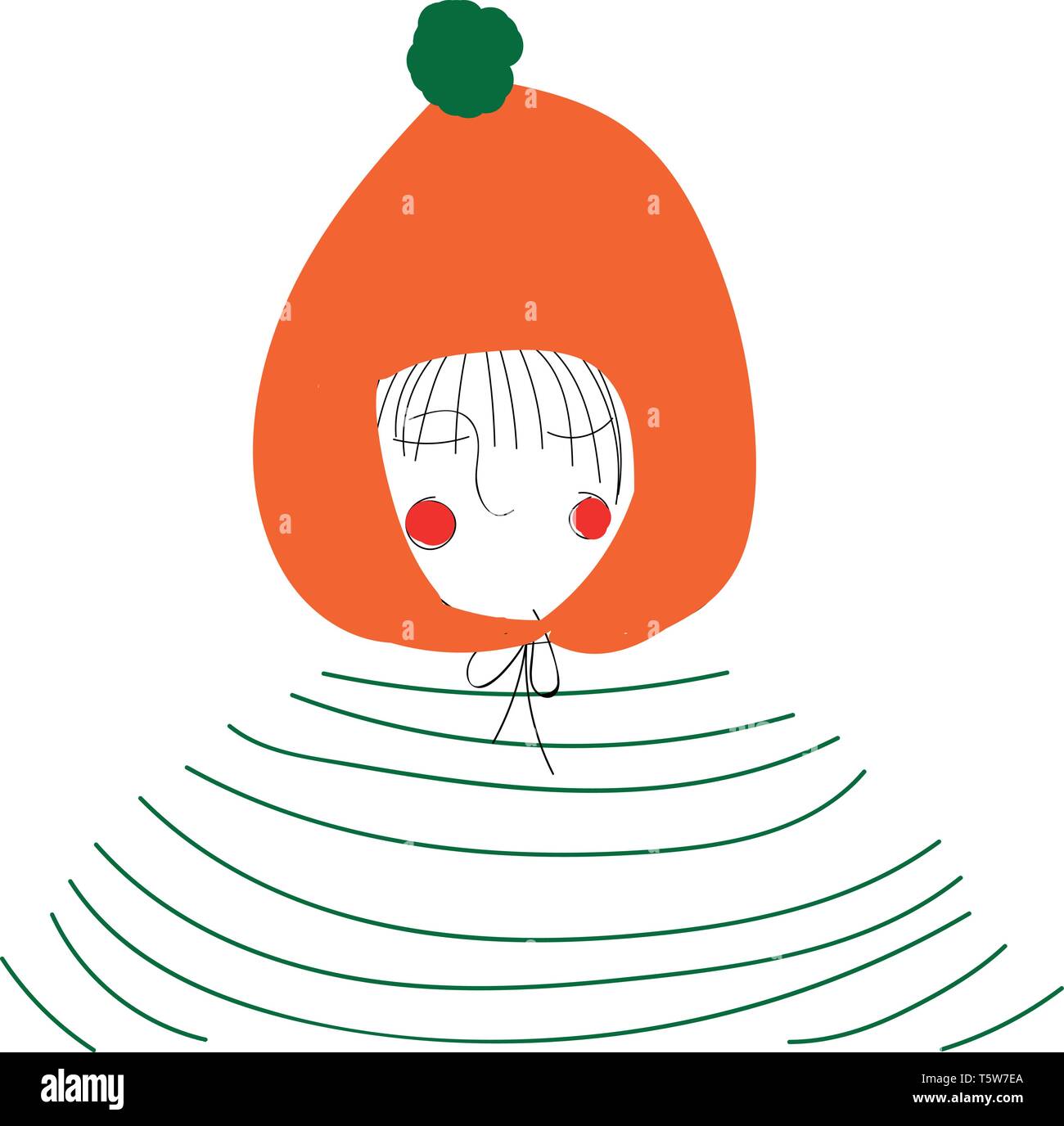 Ein Mädchen trägt ein Orange winter Hut und ein grün gestreiften Pullover vector Farbe, Zeichnung oder Abbildung Stock Vektor