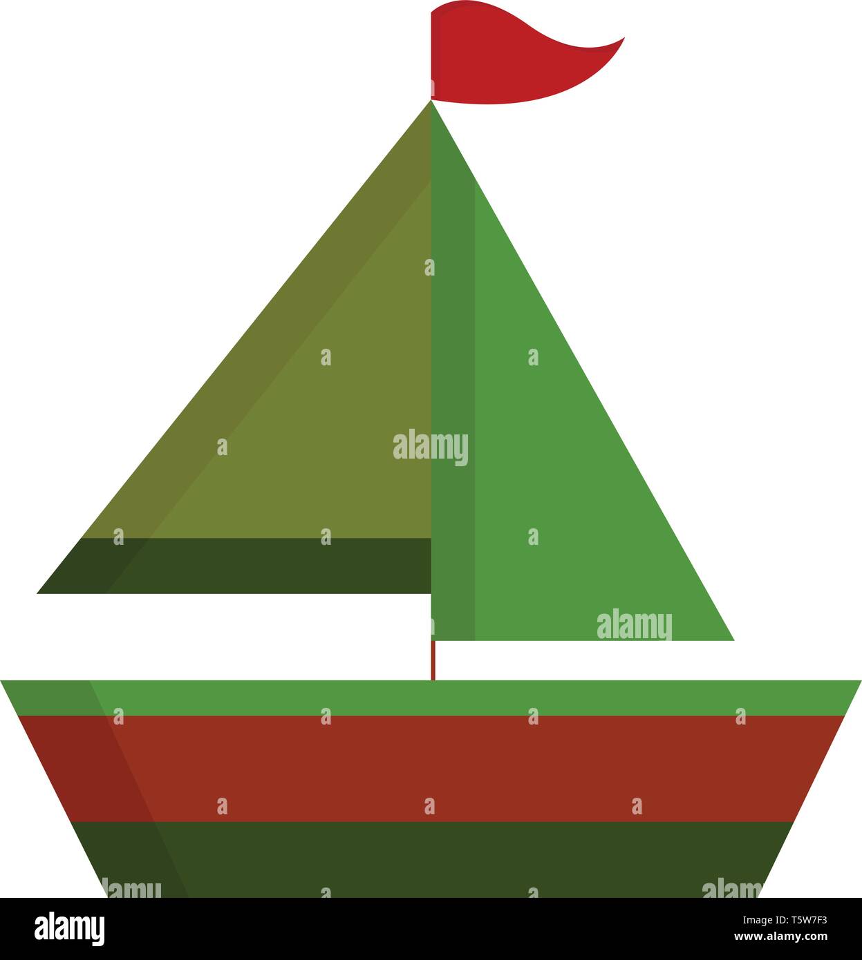 Eine grüne und rote Segelboot mit einer roten Flagge segeln im Meer vector Farbe, Zeichnung oder Abbildung Stock Vektor
