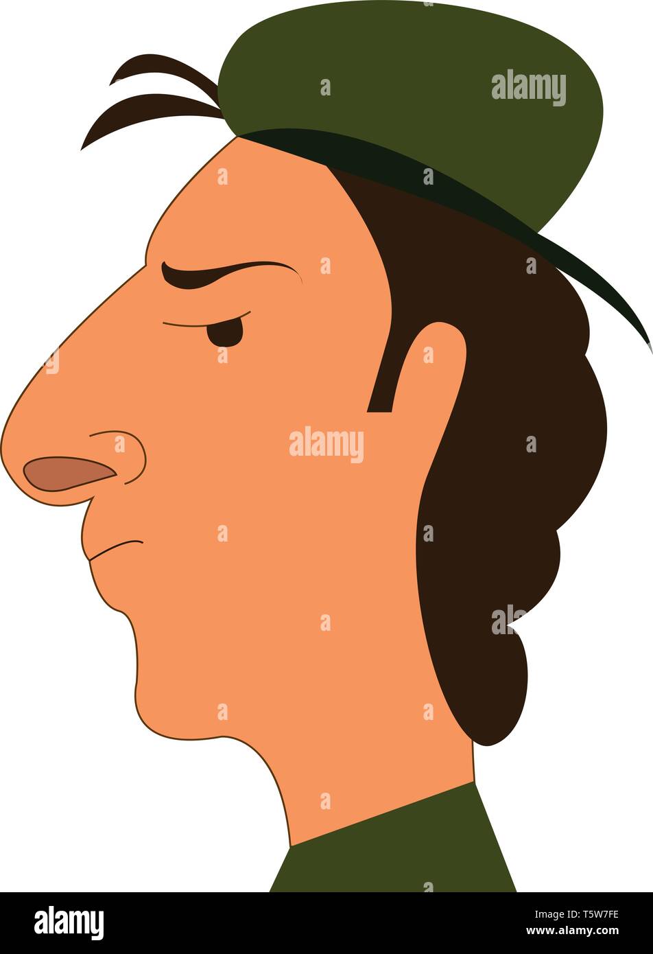 Die Seitenansicht ein Mann mit einem militärischen grünen Hut vector Farbe, Zeichnung oder Abbildung Stock Vektor