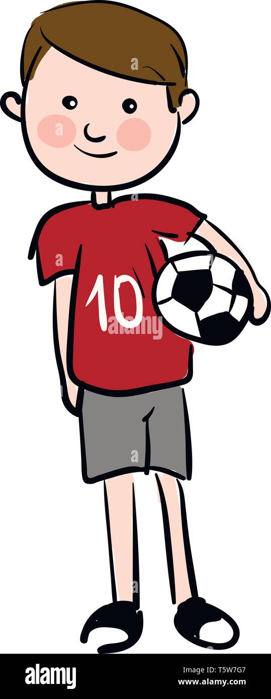 Ein Junge spielt Fußball trägt eine Nummer 10 Shirt grau Shorts und Fußball Schuhe vector Farbe, Zeichnung oder Abbildung Stock Vektor