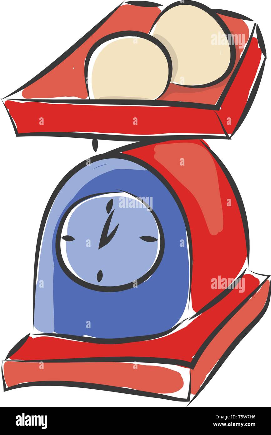 Ein Rot und Blau cute Waage mit zwei Objekten auf Vector Farbe, Zeichnung oder Abbildung Stock Vektor