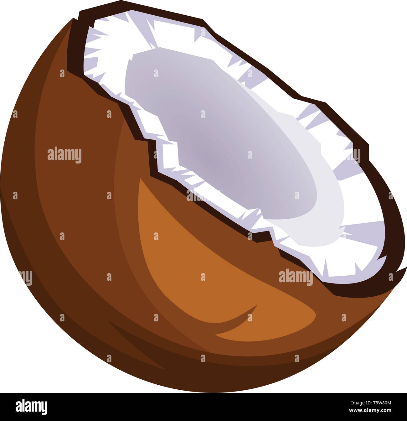 Braune Kokosnuss halbieren Cartoon fruit Vector Illustration auf weißem Hintergrund. Stock Vektor