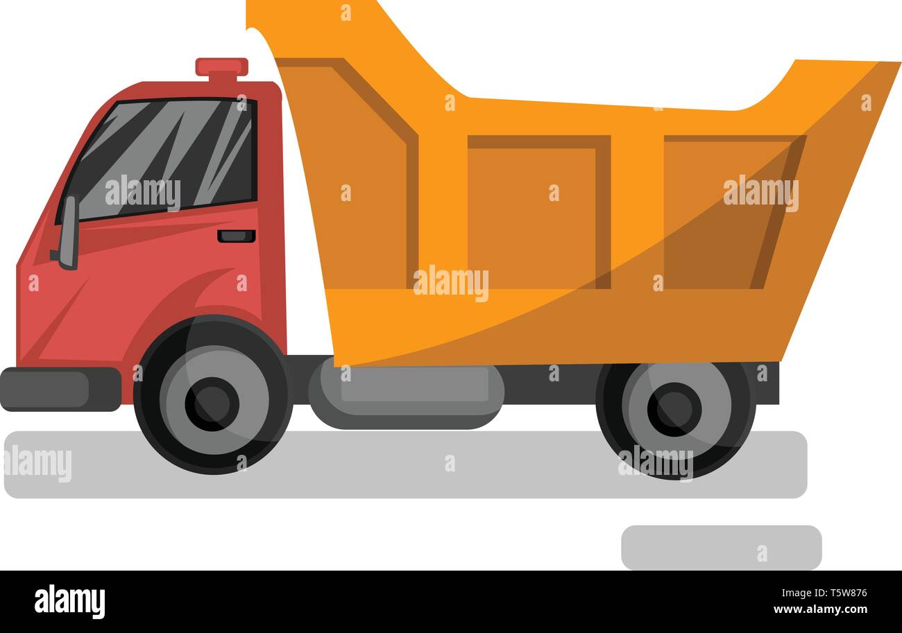 Vector Illustration Cartoon Stil der roten und gelben Dump Truck auf weißem Hintergrund. Stock Vektor