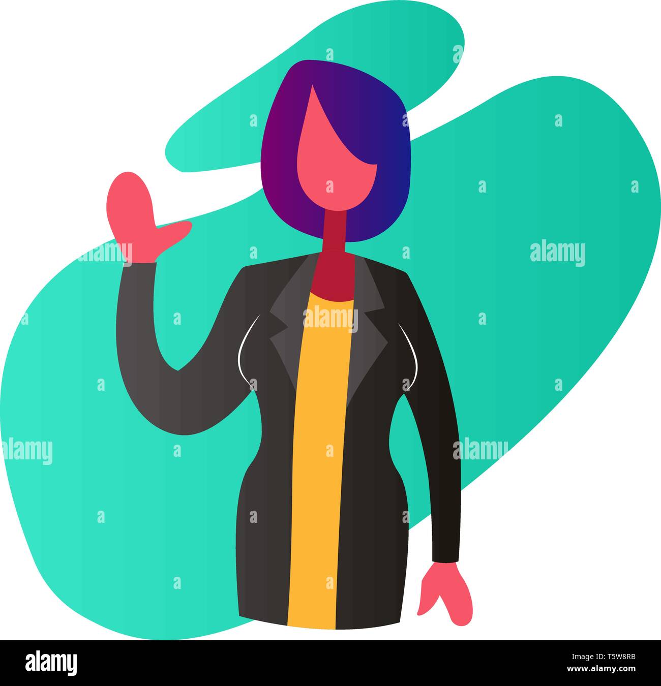 Minimalistischer bunte Vektor Illustration einer Ärztin winkte auf weißem Hintergrund Stock Vektor