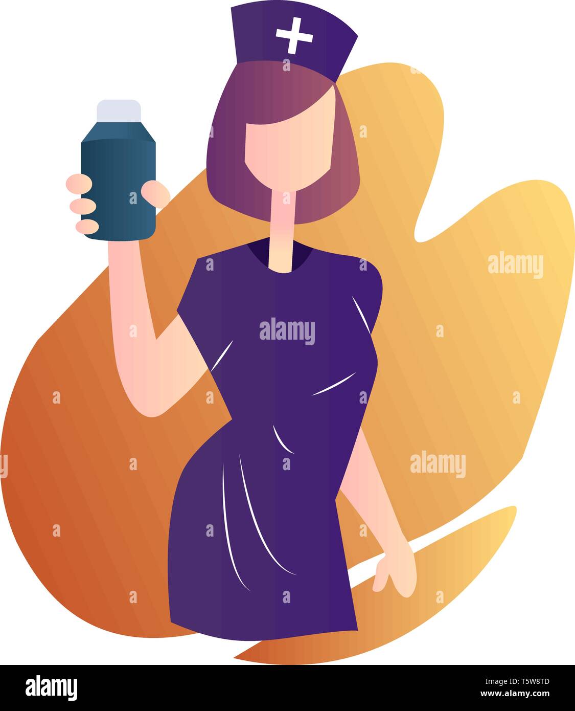 Krankenschwester in Lila medizinische Anzug Holding eine Medizin Flasche Vector Illustration auf weißem Hintergrund Stock Vektor