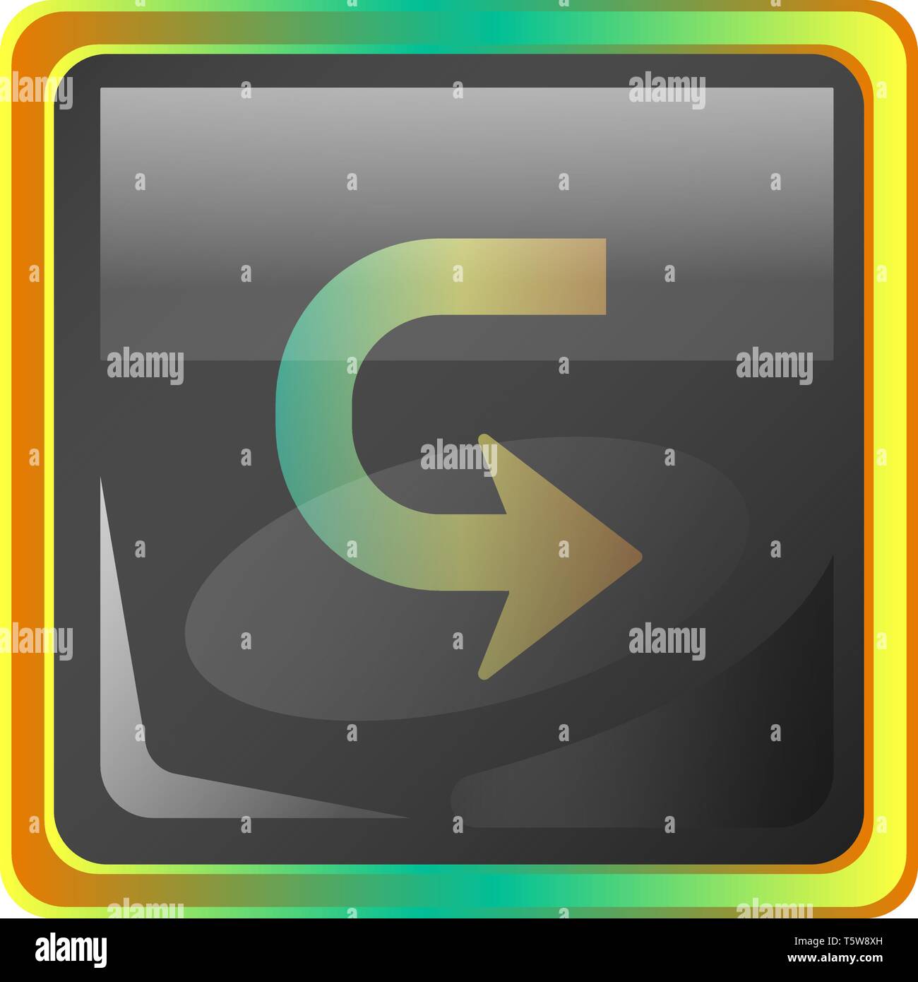 Zurück graues Quadrat Vektor icon Abbildung mit gelben und grünen Details auf weißem Hintergrund Stock Vektor