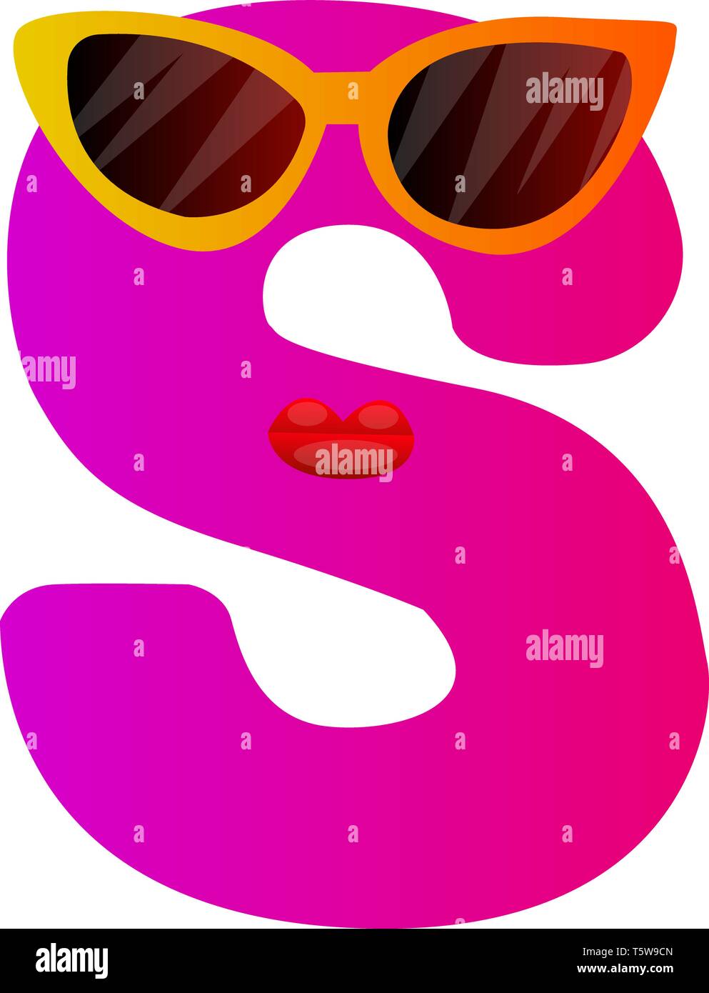 Rosa Buchstaben S mit Sonnenbrille Vector Illustration auf weißem Hintergrund Stock Vektor
