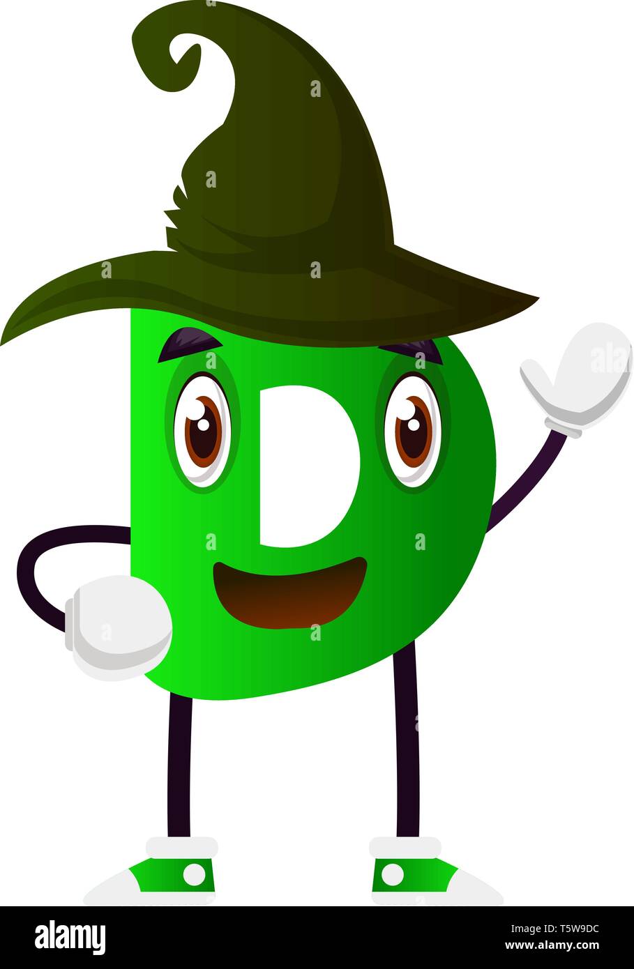 Grünen Buchstaben D mit schwarzem Hut Vector Illustration auf weißem Hintergrund Stock Vektor