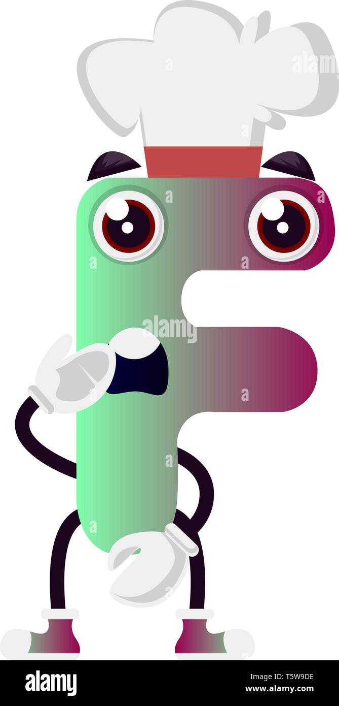 Hellgrün, Buchstabe F mit Chef hat Vector Illustration auf weißem Hintergrund Stock Vektor