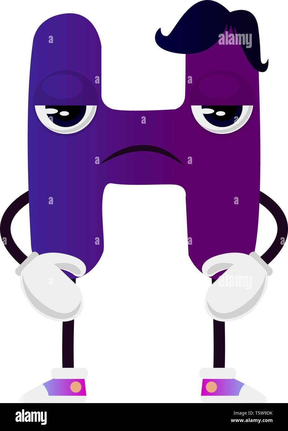 Lila Buchstaben H mit schwarzem Haar Vector Illustration auf weißem Hintergrund Stock Vektor