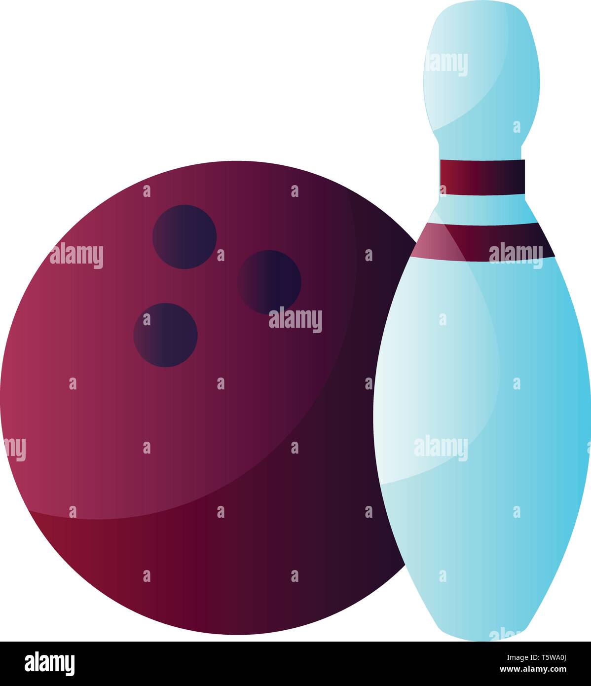 Bowling Kugel lila und blau Bowling Pin Vector Illustration auf weißem Hintergrund Stock Vektor