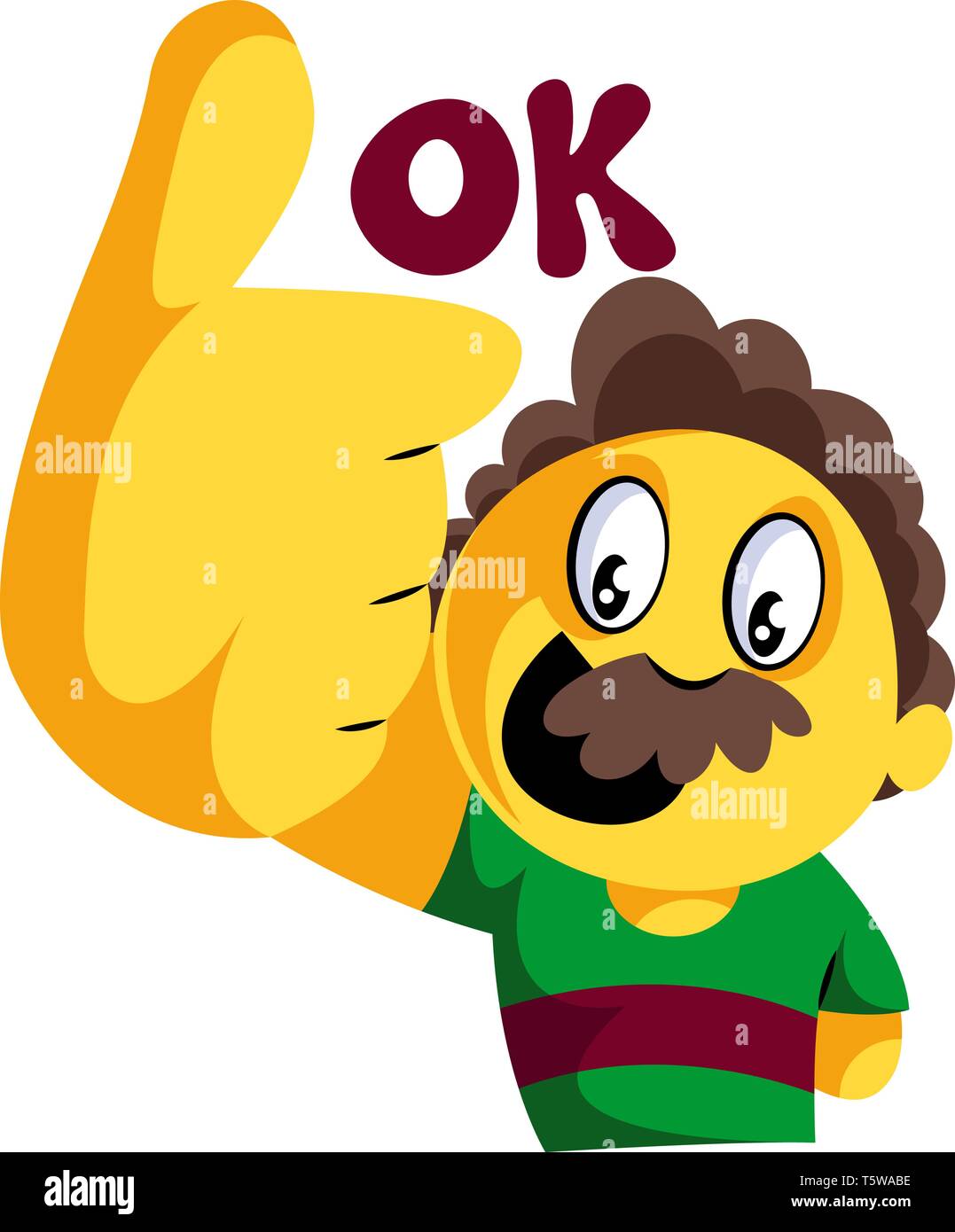 Gelbe Mann mit mustashes mit Daumen und sagen Ok Vector Illustration auf weißem Hintergrund Stock Vektor