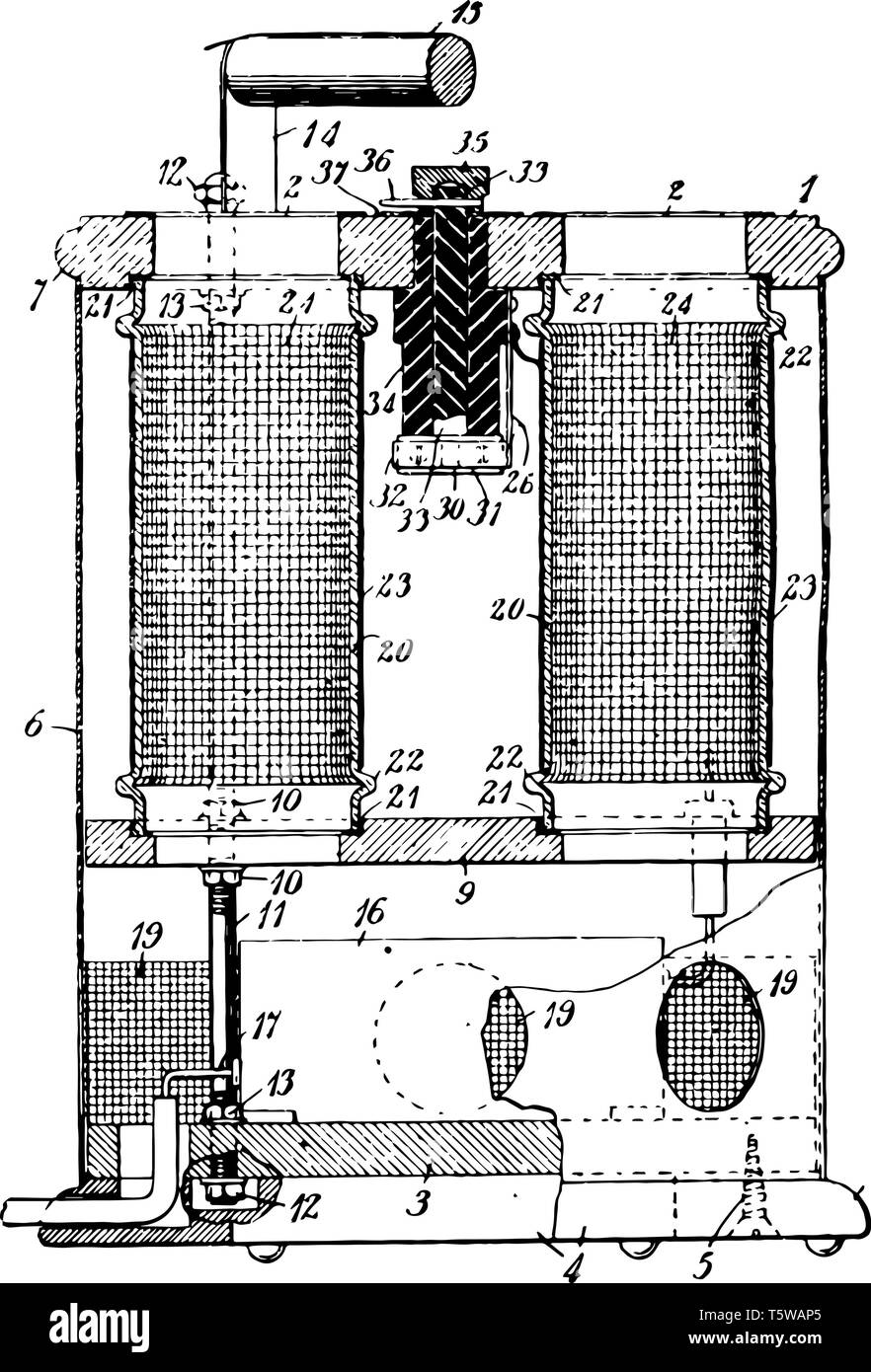 Diese Abbildung stellt Luft Ozonisator, die Sauerstoff in Ozon vintage Strichzeichnung oder Gravur Darstellung konvertiert. Stock Vektor