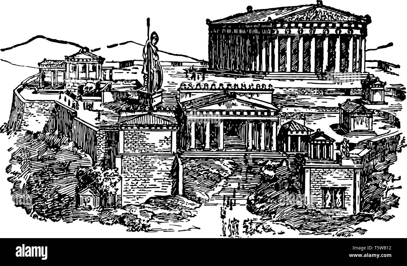 Das antike Athen merkte der Reden der Panathenaicus Panegyric von Athen zehn Jahre die Ressourcen seiner Kunst vintage Zeichnung ausgegeben oder Gravur Stock Vektor