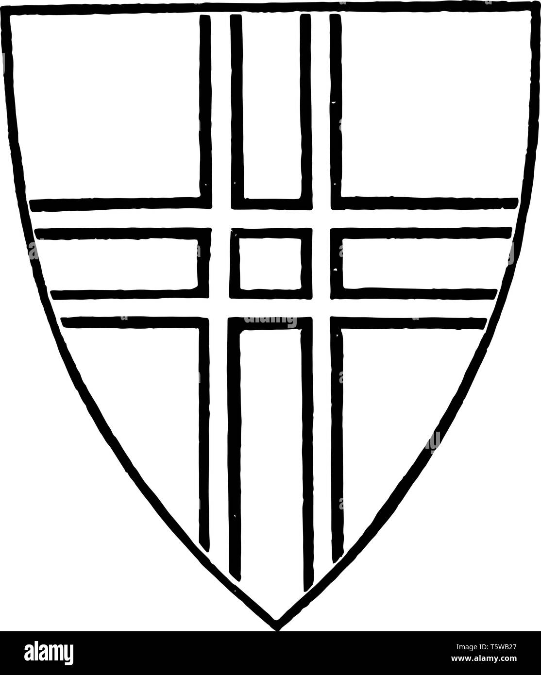 Cross Double zu Parted, die in einem Wappen vintage Strichzeichnung oder Gravur Abbildung verwendet. Stock Vektor