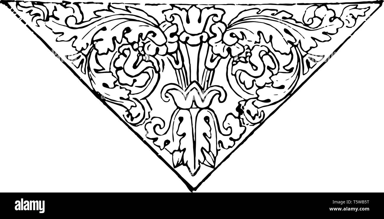 Banner enthält florale Designs Es ist ein Dreieck Form vintage Strichzeichnung oder Gravur. Stock Vektor