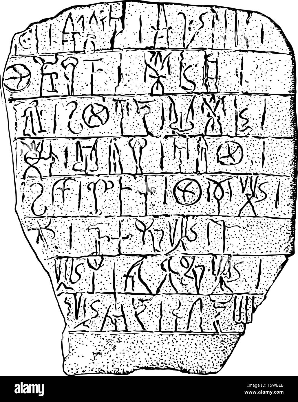 Kretische Schreiben oder lineare Skript im Palast Gnossus undeciphered Hieroglyphen vintage Strichzeichnung oder Gravur Abbildung stammt. Stock Vektor