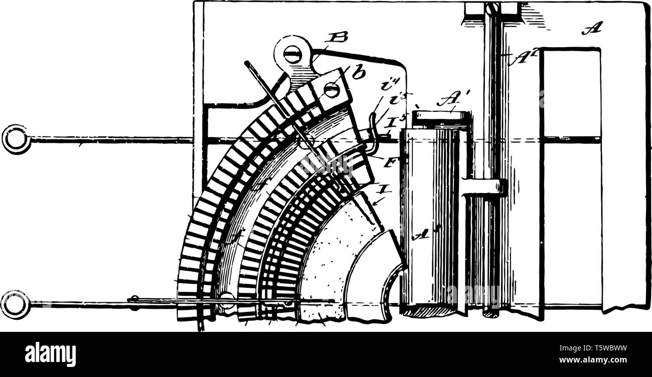 Diese Abbildung stellt die ältere Ausführung Schreibmaschine vintage Strichzeichnung oder Gravur Abbildung. Stock Vektor