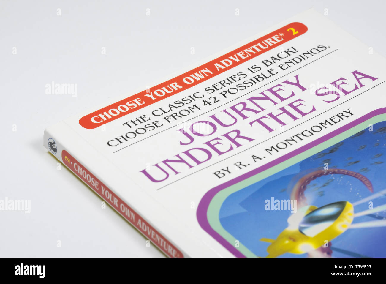 Wählen Sie Ihr eigenes Abenteuer Buch vor einem weißen Hintergrund Stockfoto