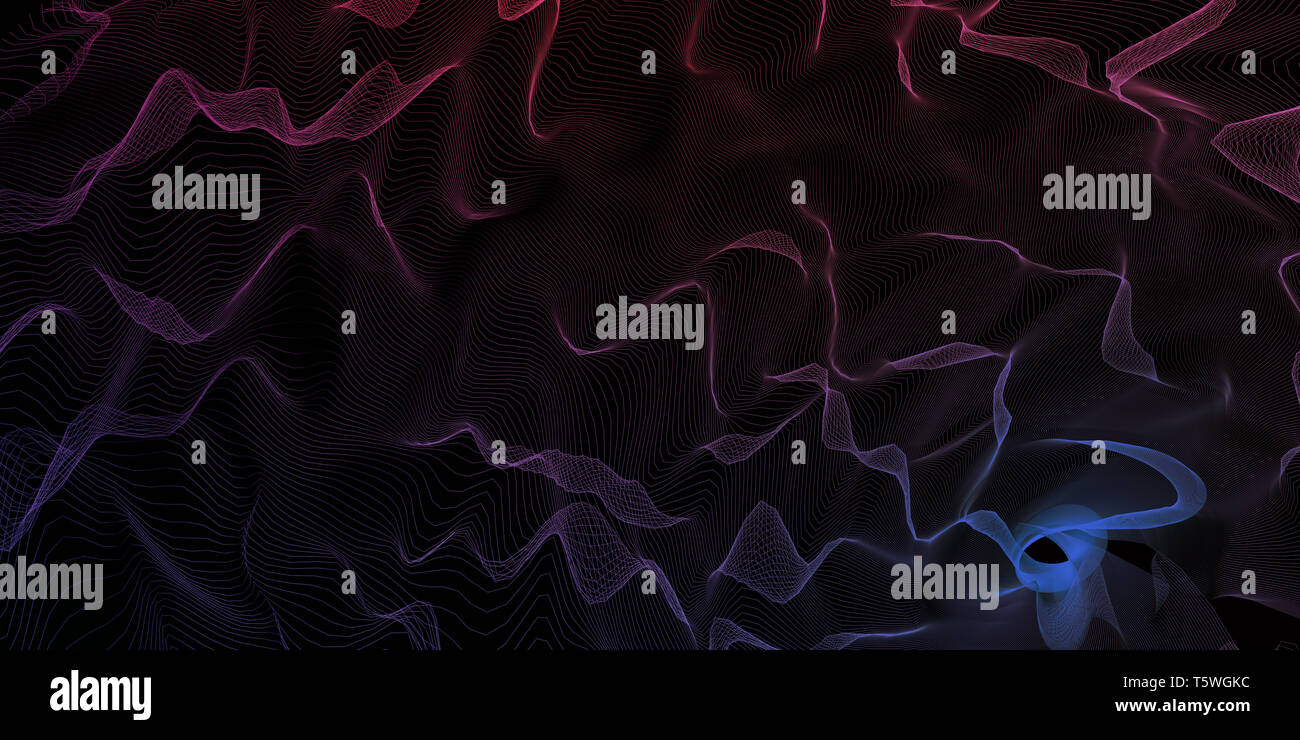 Abstrakte Digitale Landschaft mit fließende Energie Linien Stockfoto