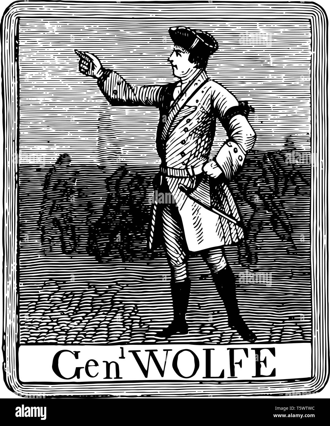 Das Zeichen auf Putnams Taverne gebar einen in voller Länge Porträt von General Wolfe vintage Strichzeichnung oder Gravur Abbildung Stock Vektor