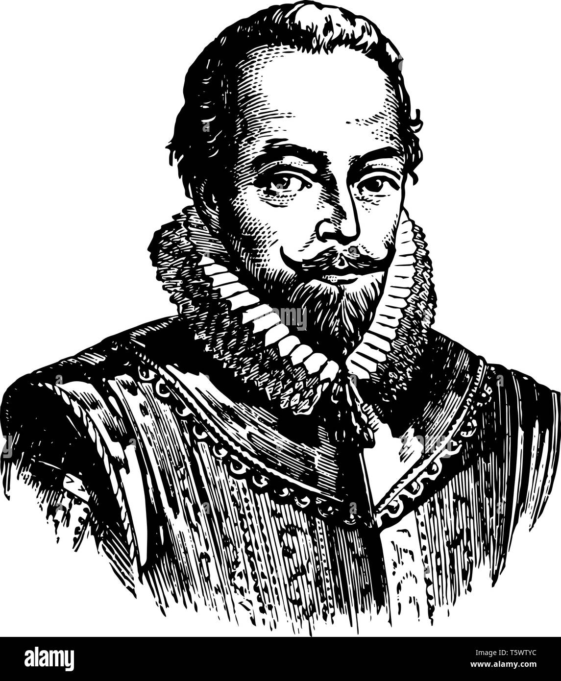 Sir Walter Raleigh 1554 bis 1618 Er war ein englischer Schriftsteller dichter Soldat Politiker höfling Spion und Explorer vintage Strichzeichnung oder Gravur Lllustrat Stock Vektor